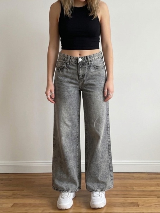 Song Denim - S.O.N.G. Grey Acid Wash Wide Leg Jeans Size 3/26